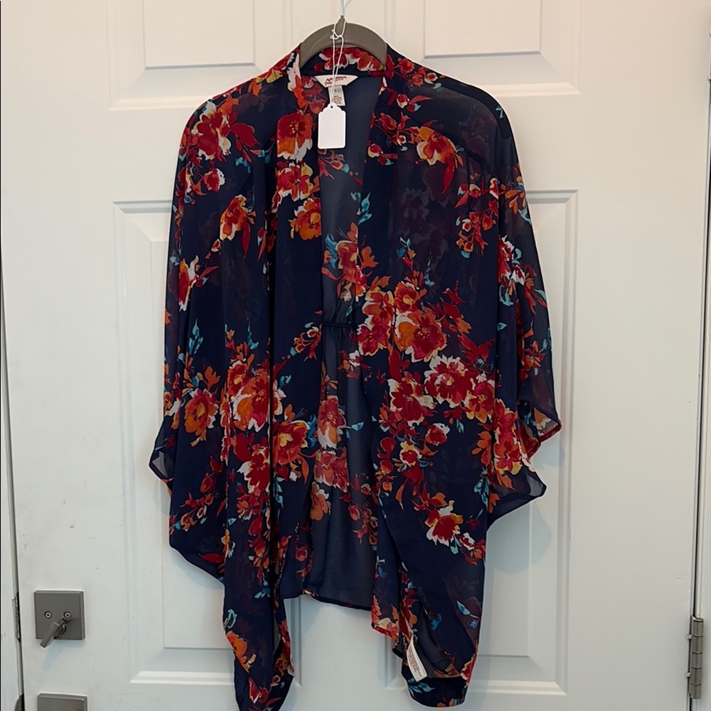 Beautiful Navy Floral Kimono Cardigan with Waterfall front